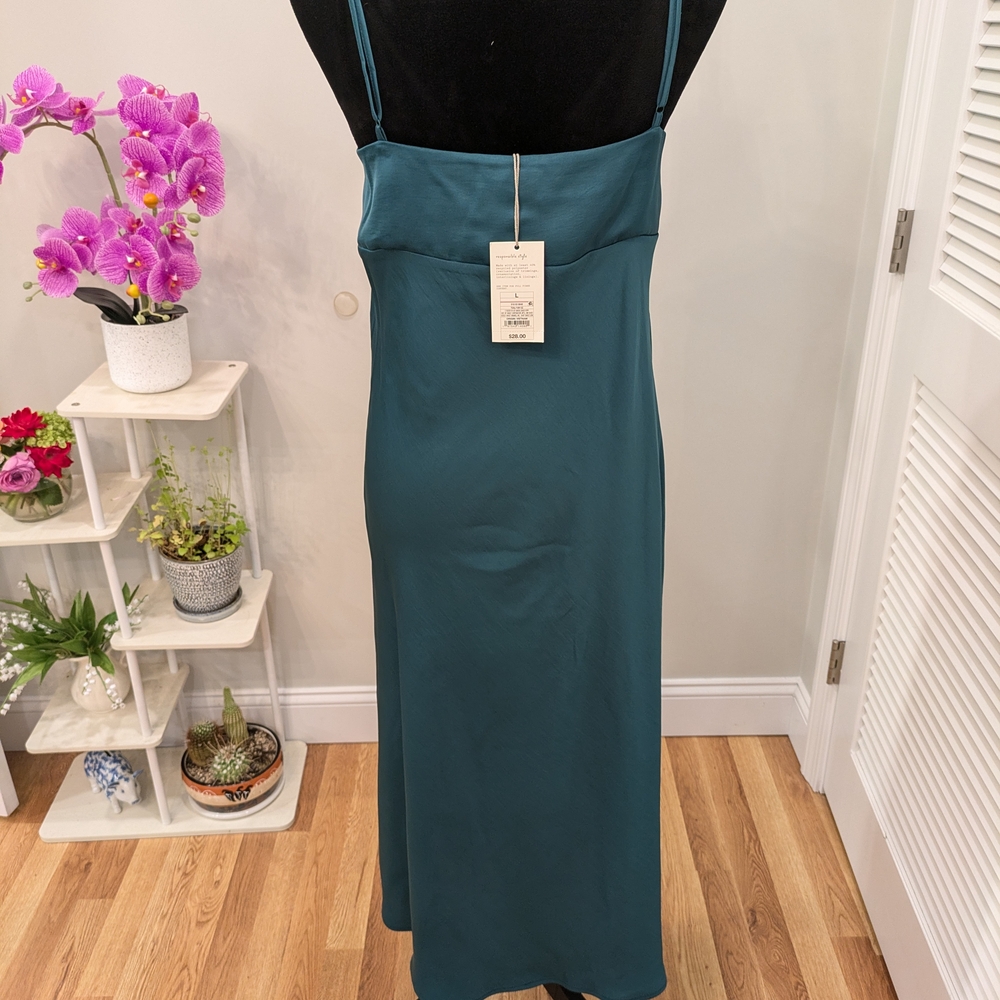 A New Day Green Sheath Dress Spaghetti Strap Sleeveless Size L